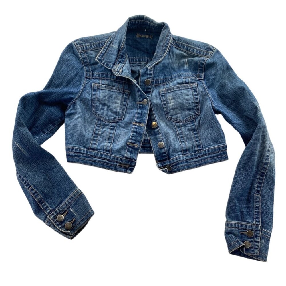 Spacegirl Womens Jean Jacket Medium Blue Cropped Denim Button Front Collared